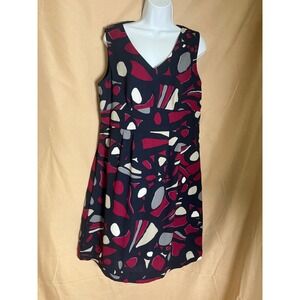 George ME Abstract  Dress Womens 14 Raspberry Navy Excellent Sleeveless V-Neck